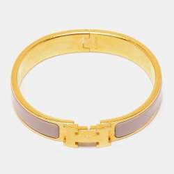 Pre Owned Hermès Clic H Enamel Gold Plated Narrow Bracelet