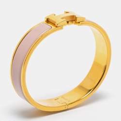 Pre Owned Hermès Clic H Enamel Gold Plated Narrow Bracelet