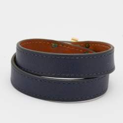Pre Owned Hermes Kelly Navy Blue Leather Double Tour Bracelet XS