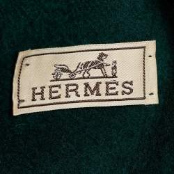 Pre Owned Hermes Green Logo Embroidered Cashmere Fringed Scarf