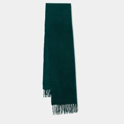 Pre Owned Hermes Green Logo Embroidered Cashmere Fringed Scarf