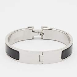 Pre Owned Hermes Black Enamel Palladium Plated Clic H Bracelet