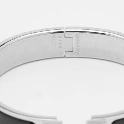 Pre Owned Hermes Black Enamel Palladium Plated Clic H Bracelet