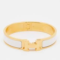 Hermes White Enamel Gold Plated Clic H Bracelet