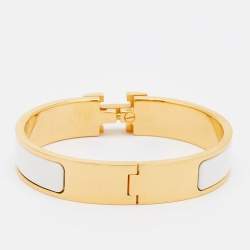 Hermes White Enamel Gold Plated Clic H Bracelet