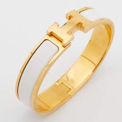 Hermes White Enamel Gold Plated Clic H Bracelet