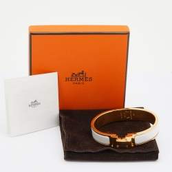 Hermes White Enamel Gold Plated Clic H Bracelet