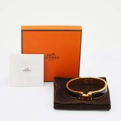 Pre Owned Hermes Clic H Black Enamel Gold Plated Narrow Bracelet