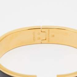 Pre Owned Hermes Clic H Black Enamel Gold Plated Narrow Bracelet
