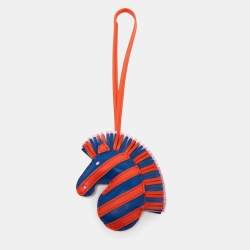 Pre Owned Hermes Bleu France/Orange Poppy/Mauve Sylvestre Milo Lambskin Geegee Savannah Bag Charm