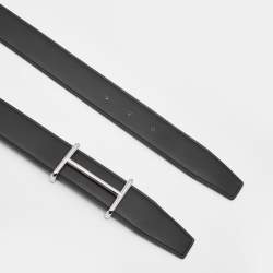 Pre Owned Hermes Black/Etain Chamonix and Togo Leather Palladium Finish Idem Belt 100 CM