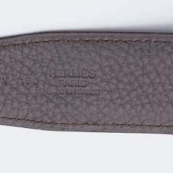 Pre Owned Hermes Black/Etain Chamonix and Togo Leather Palladium Finish Idem Belt 100 CM