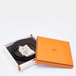 Pre Owned Hermes Black/Etain Chamonix and Togo Leather Palladium Finish Idem Belt 100 CM