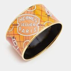 Pre Owned Hermès Orange Enamel Tatersale Extra Wide Bangle Bracelet