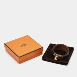 مملوكة مسبقًا Hermès Black Leather Gold Plated Kelly Double Tour Bracelet