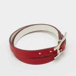 Hermès Bicolor Epsom Leather Palladium Plated Behapi Double Tour Bracelet XS