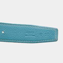 Hermes Black/Bleu Jean Box and Togo Leather Palladium Finish Reversible H Buckle Belt 90 CM