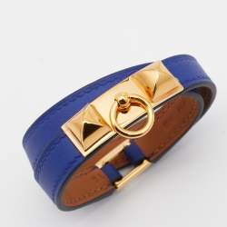 Pre Owned Hermès Blue Leather Rivale Double Tour Bracelet T2