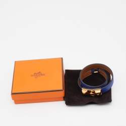 Pre Owned Hermès Blue Leather Rivale Double Tour Bracelet T2