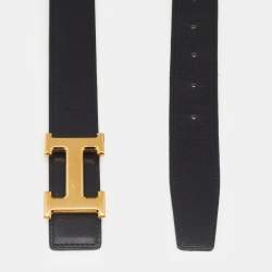 Pre Owned Hermes Black/Gold Box and Togo Leather Gold Finish Constance H Belt 95 CM