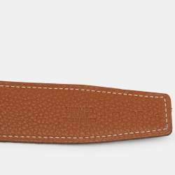 Pre Owned Hermes Black/Gold Box and Togo Leather Gold Finish Constance H Belt 95 CM