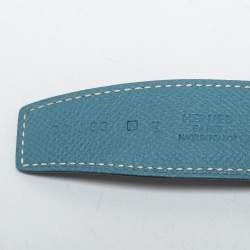 Hermes Blue Jean/Black Swift and Epsom Leather H Buckle Reversible Belt 85CM