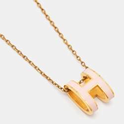 Pre Owned Hermès Pop H Pink Lacquered Gold Plated Pendant Necklace