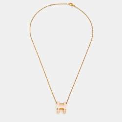 Pre Owned Hermès Pop H Pink Lacquered Gold Plated Pendant Necklace