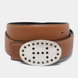 Hermes Gold/Black Box and Clemence Leather Mirage Reversible Belt 85CM