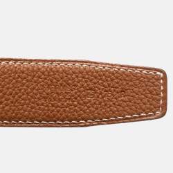 Pre Owned Hermes Black/Gold Togo and Box Leather H Buckle Reversible Belt 75CM