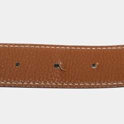 Pre Owned Hermes Black/Gold Togo and Box Leather H Buckle Reversible Belt 75CM