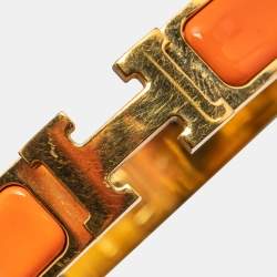 Hermes Clic H Orange Enamel Gold Plated Narrow Bracelet