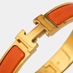 Hermes Clic H Orange Enamel Gold Plated Narrow Bracelet