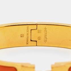 Hermes Clic H Orange Enamel Gold Plated Narrow Bracelet