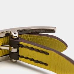 Pre Owned Hermes Behapi Bi-color Leather Palladium Plated Reversible Bracelet XS