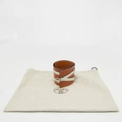 Pre Owned Hermes Tan/White Leather Waist Belt Size 75CM