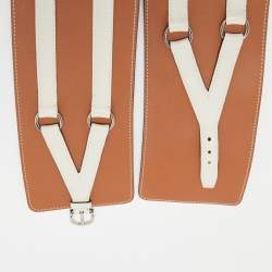 Pre Owned Hermes Tan/White Leather Waist Belt Size 75CM