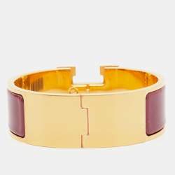 Hermès Clic Clac H Pink Enamel Gold Plated Wide Bracelet