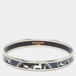  Hermès 'Confettis D'Ex Libris' Enamel Palladium Plated Bangle Bracelet
