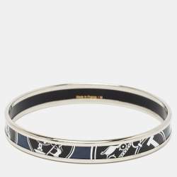  Hermès 'Confettis D'Ex Libris' Enamel Palladium Plated Bangle Bracelet