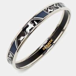  Hermès 'Confettis D'Ex Libris' Enamel Palladium Plated Bangle Bracelet