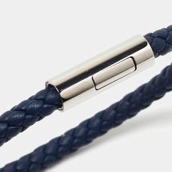 Pre Owned Hermès Goliath Blue Leather Palladium Plated Bracelet