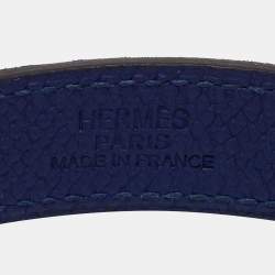 Hermes Pavane Blue Leather Gold Plated Metal Bracelet