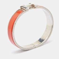 Pre Owned Hermes Orange Enamel Palladium Plated Clic Clac H Bracelet