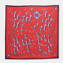 Pre Owned Hermes Vintage Red Cordages Silk Square Scarf