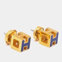 Hermes Cage d'H Enamel Gold Plated Stud Earrings