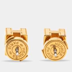 Hermes Cage d'H Enamel Gold Plated Stud Earrings