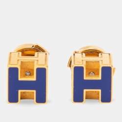 Hermes Cage d'H Enamel Gold Plated Stud Earrings