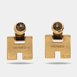 Pre Owned Hermès Eileen Enamel Gold Plated Earrings