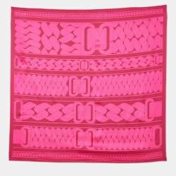Hermes Pink Printed Silk Square Scarf